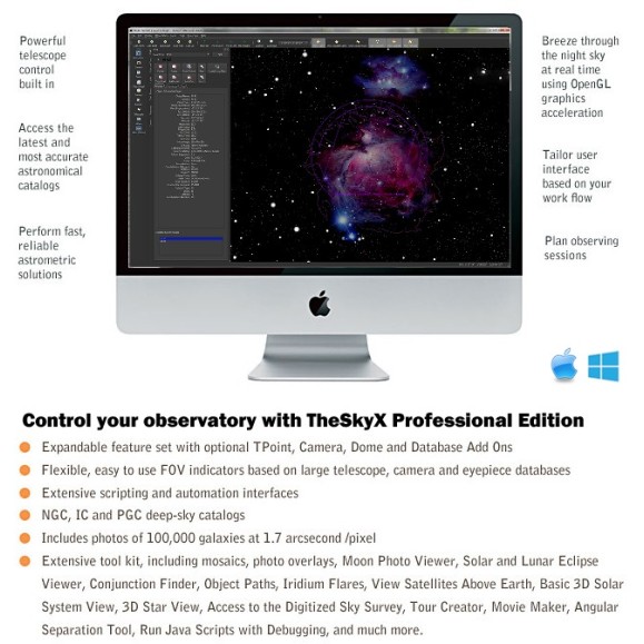 O programa profissional SkyX Software Bisque