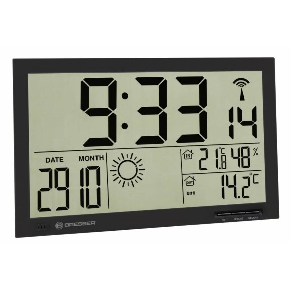 Relógio meteorológico de parede BRESSER MyTime Jumbo LCD preto