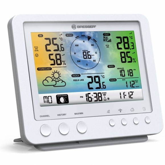 BRESSER Weather Centre branco Sensor profissional 5 em 1 Wifi ecrã a cores