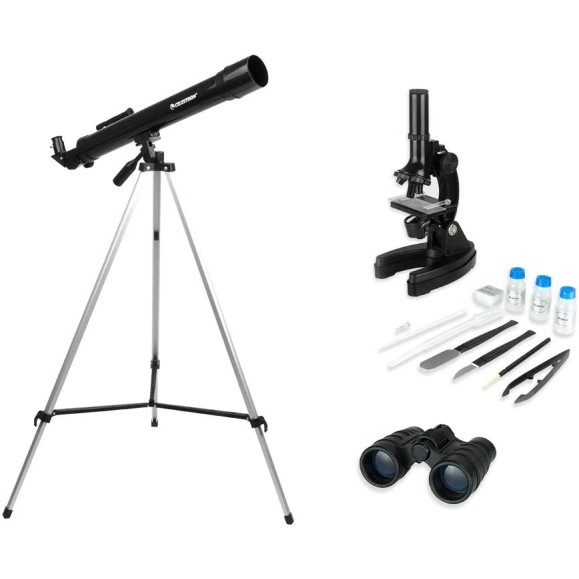 Celestron Kit com telescópio, microscópio e binóculos