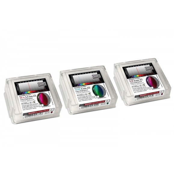 Conjunto de filtros Baader Ultra-Highspeed 3.5 e 4nm 2" optimizados para CMOS (H-alpha / O-III / S-II)
