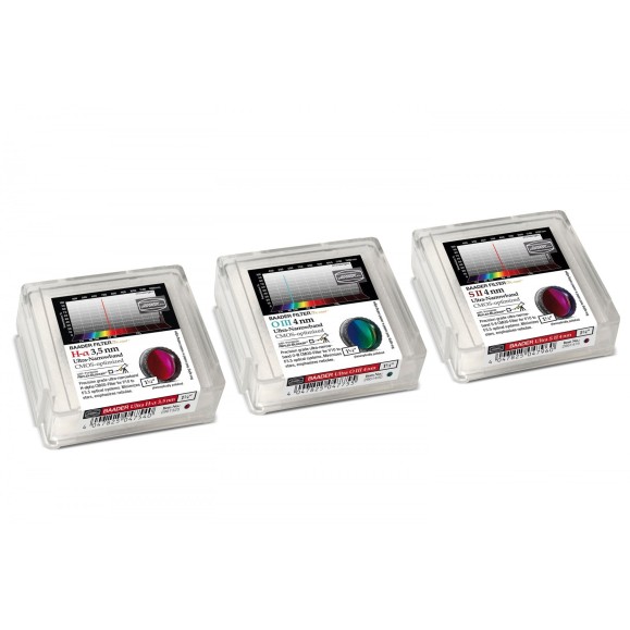 Conjunto de 3 filtrosConjunto de filtros de banda ultra-estreita 1¼" - optimizado para CMOS (H-alfa / O-III / S-II)