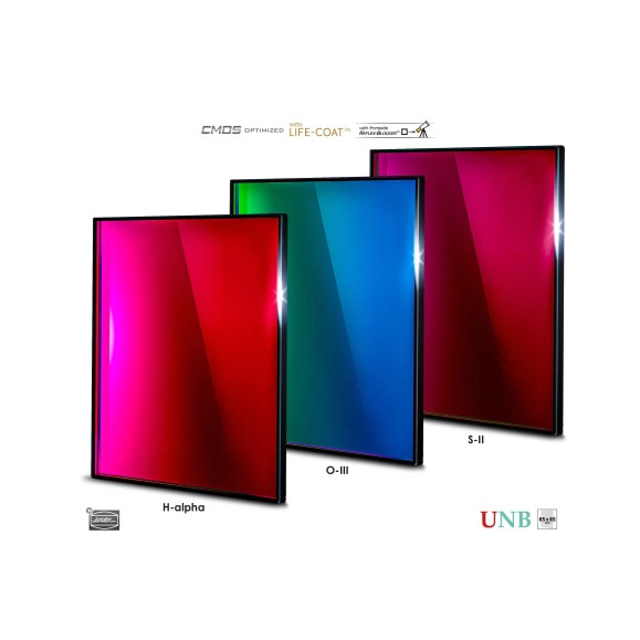 Conjunto de 3 filtros de banda ultra-estreita 65x65 mm - optimizados para CMOS (H-alpha / O-III / S-II)