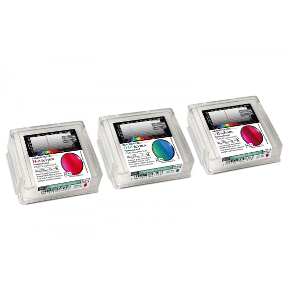 Conjunto de 3 filtros de banda estreita Ø 50,4 mm 6,5 nm CMOS Optimizado de Baader Planetarium
