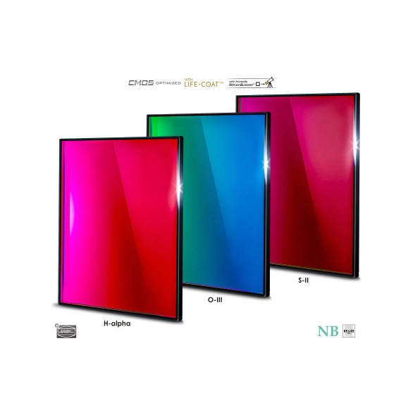 Conjunto de 3 filtros de banda estreita 65x65 mm 6,5 nm CMOS optimizados de Baader Planetarium