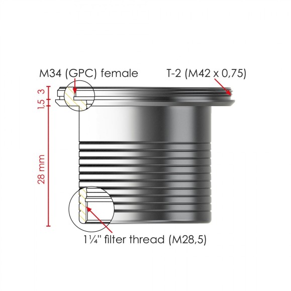 Adaptador Baader 1¼" para T-2 com ranhuras de segurança