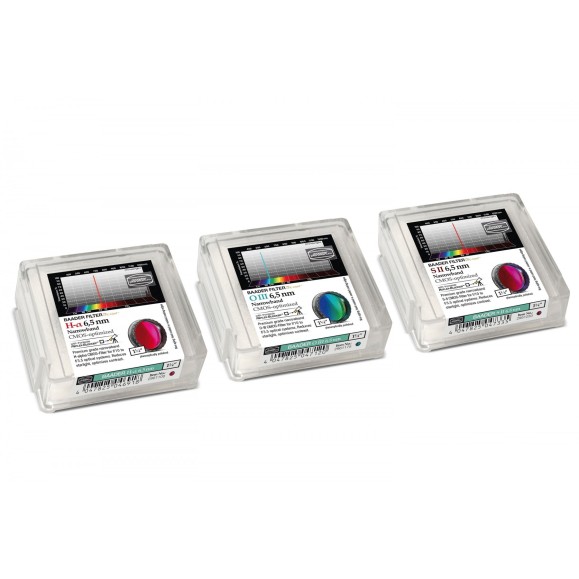 6.5nm Conjunto de filtros de banda estreita Baader 1¼" optimizado para CMOS (H-alfa / O-III / S-II)