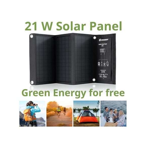 Bresser Painel solar portátil de 21W com saída USB e DC