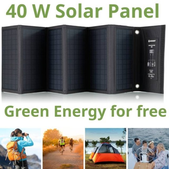 Bresser Painel solar portátil de 40W com saída USB e DC