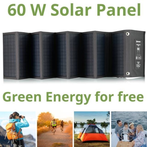 Bresser Painel solar portátil de 60W com saída USB e DC