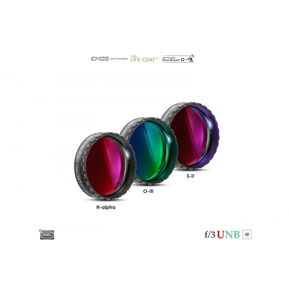 Conjunto de 3 filtros Baader Ultra-Highspeed 3.5 / 4nm f/3 1¼" optimizados para CMOS (H-alpha / O-III / S-II)