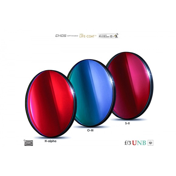 Conjunto de 3 filtros BAADER Ultra-HighSpeed 3.5 / 4NM F/3 em 50.4mm optimizados para CMOS (H-Alpha/ O-III / S-II)