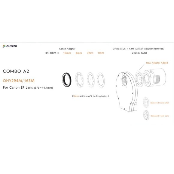 Kit de adaptadores QHY Combo A2 para câmaras QHY 294M / QHY 163M