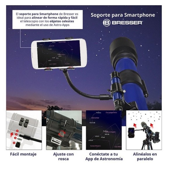 Bresser Telescópio Skylux com suporte para smartphone e filtro solar