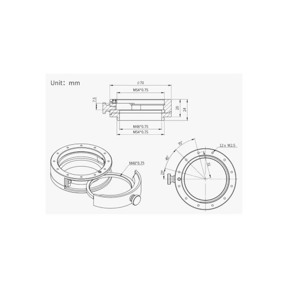 ZWO Caixa de filtro M54 com tabuleiro e suporte de filtro 50,8 mm versão II