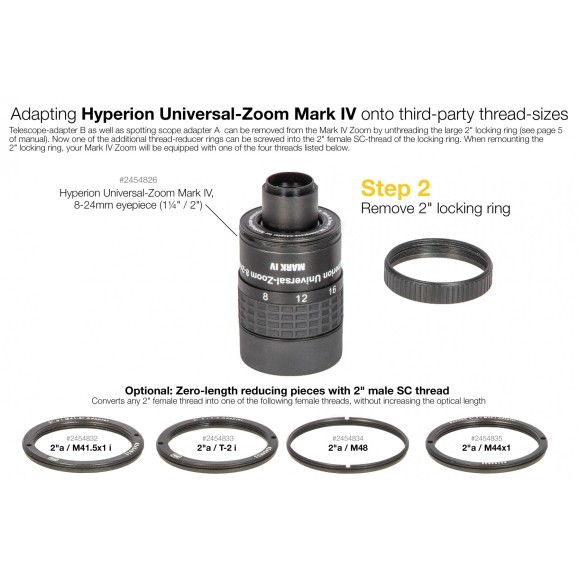 Anel redutor de comprimento ótico zero 2 "a / T-2i para mudar de rosca T2 para SCT