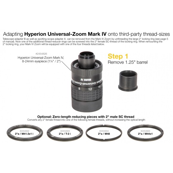 Anel redutor de comprimento ótico zero 2 "a / T-2i para mudar de rosca T2 para SCT