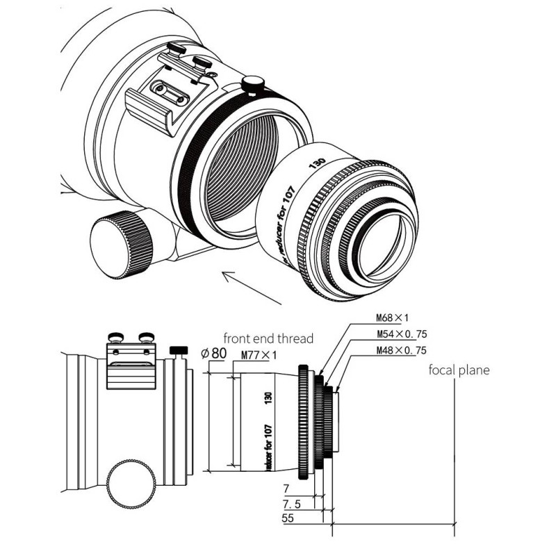 ZWO Redutor de aplanador 0,7x para... ZWO Redutor de aplanador 0,7x para...