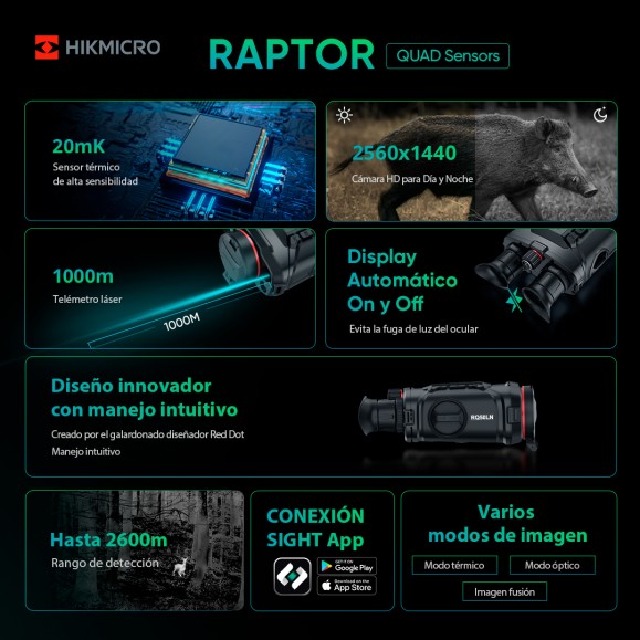 Raptor RH50LN HIKMICRO Binóculos Térmicos Digitais de Visão Nocturna