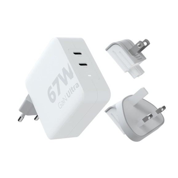 Carregador de viagem + cabo USB-C PD branco XTORM 67w GaN Ultra 00225407, com 2 portas USB-C