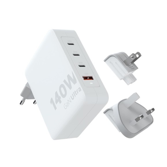 Carregador de viagem + cabo USB-C PD branco XTORM 140w GaN Ultra, 4 portas