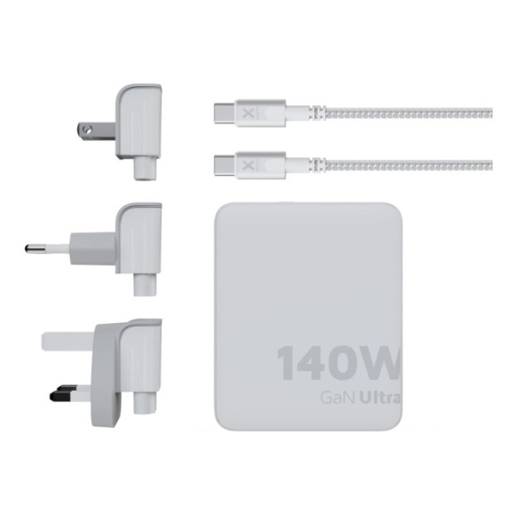 Carregador de viagem + cabo USB-C PD branco XTORM 140w GaN Ultra, 4 portas