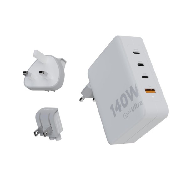 Carregador de viagem + cabo USB-C PD branco XTORM 140w GaN Ultra, 4 portas