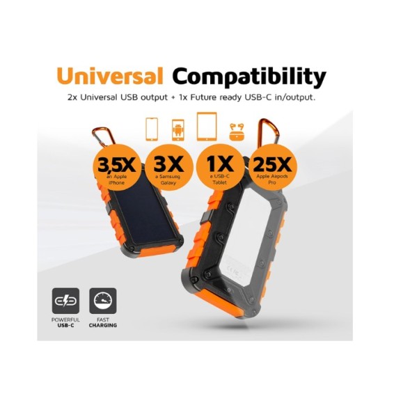 Carregador Solar - XTORM Xtreme Carregador Solar 10.000 Preto/Laranja