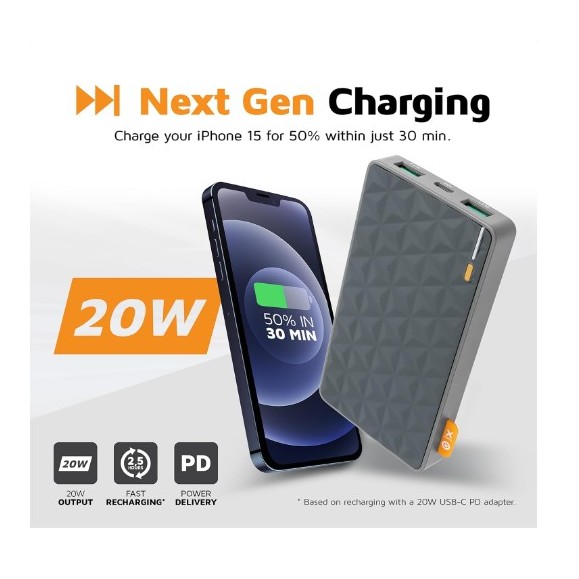 Powerbank - XTORM 20W Fuel Series Power pack 10.000 Cinzento/Laranja