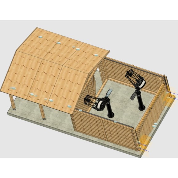 Observatório de teto deslizante em madeira Cúpula Peça Modelo ótico GreenLine MEGA-44 Configuração multi-telescópica