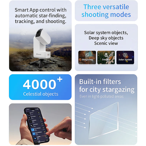 Telescópio/câmara inteligente tudo-em-um Seestar S30