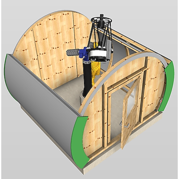 Observatório de madeira com cúpula em forma de concha Parte da cobertura ótica modelo GreenLine RC-33