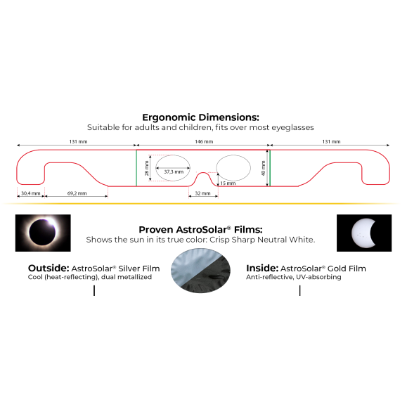 Pacote de 100 óculos para eclipse solar Telescopiomania em película AstroSolar® da Baader Planetarium