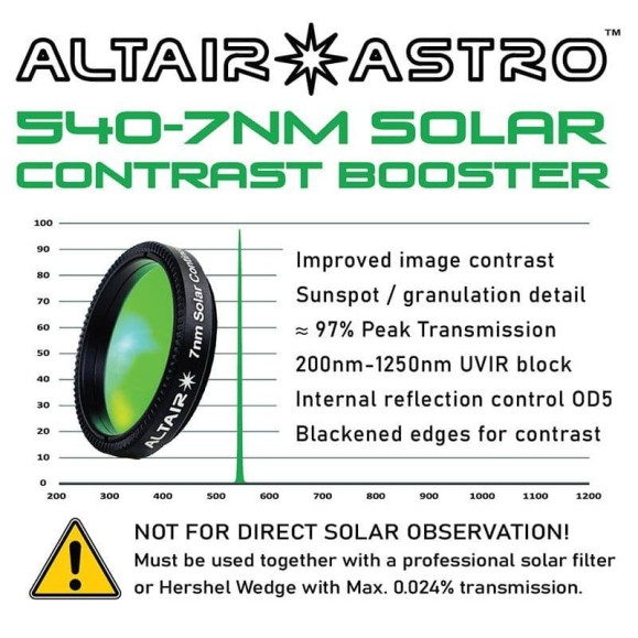 Filtro Amplificador de Contraste Solar ALTAIR ASTRO 7nm - 540nm Contínuo 1,25 V3" (Amplificador de Contraste)