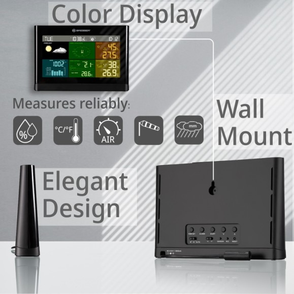 Centro meteorológico 5 em 1 BRESSER Comfort com ecrã preto