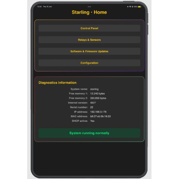 Controlador de Observatório Partilhado STARLING com clip de montagem em calha DIN