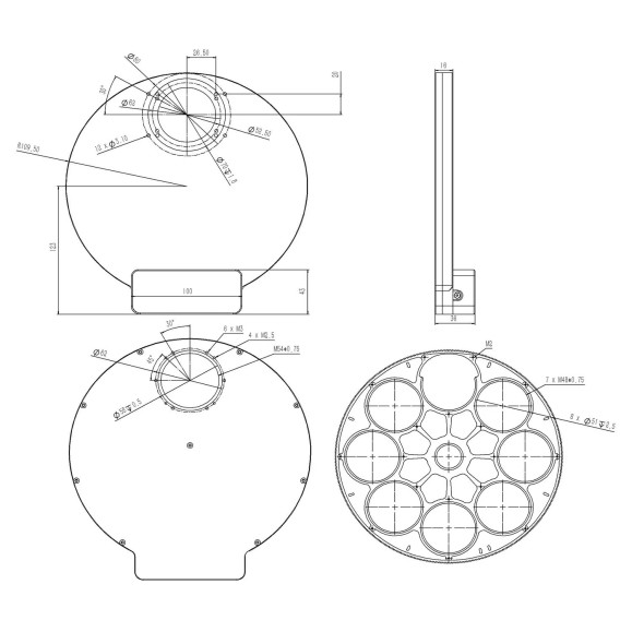 Roda de filtro floco de neve 8 x 50,8 mm (ou 50 mm) WandererAstro