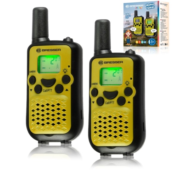 Conjunto de 2 walkie-talkies BRESSER JUNIOR com longo alcance até 6 km e função mãos-livres cor de lima