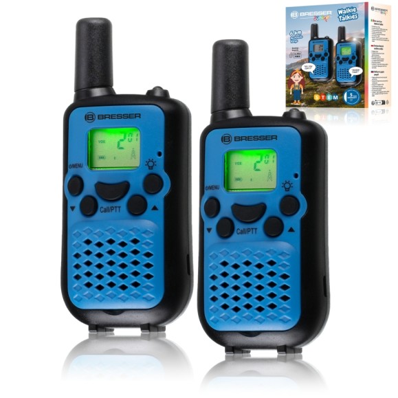 Conjunto de 2 walkie-talkies BRESSER JUNIOR com longo alcance até 6 km e função mãos-livres cor azul
